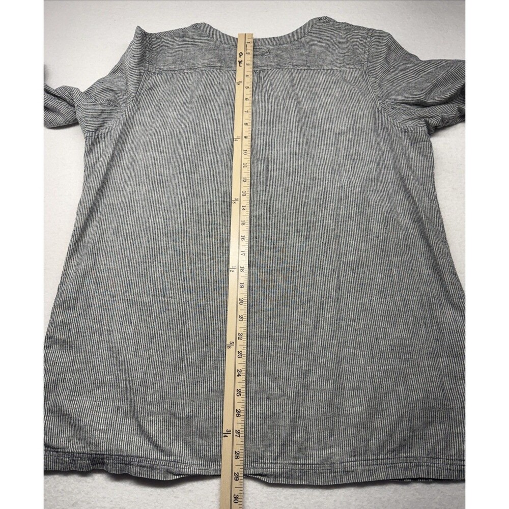 Duluth Trading Womens L Hemp Cotton Tunic Gray White Stripe Henley Long Sleeve - Picture 10 of 10